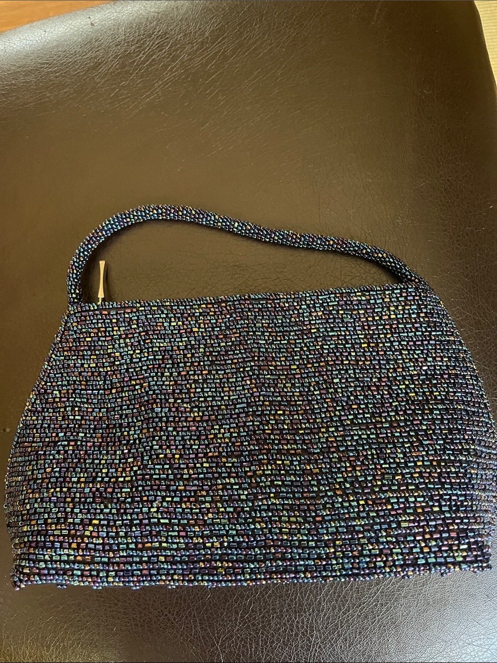 Bijoux Terner Iridescent Multicolor Beaded Wristlet Clutch - Blue and purples